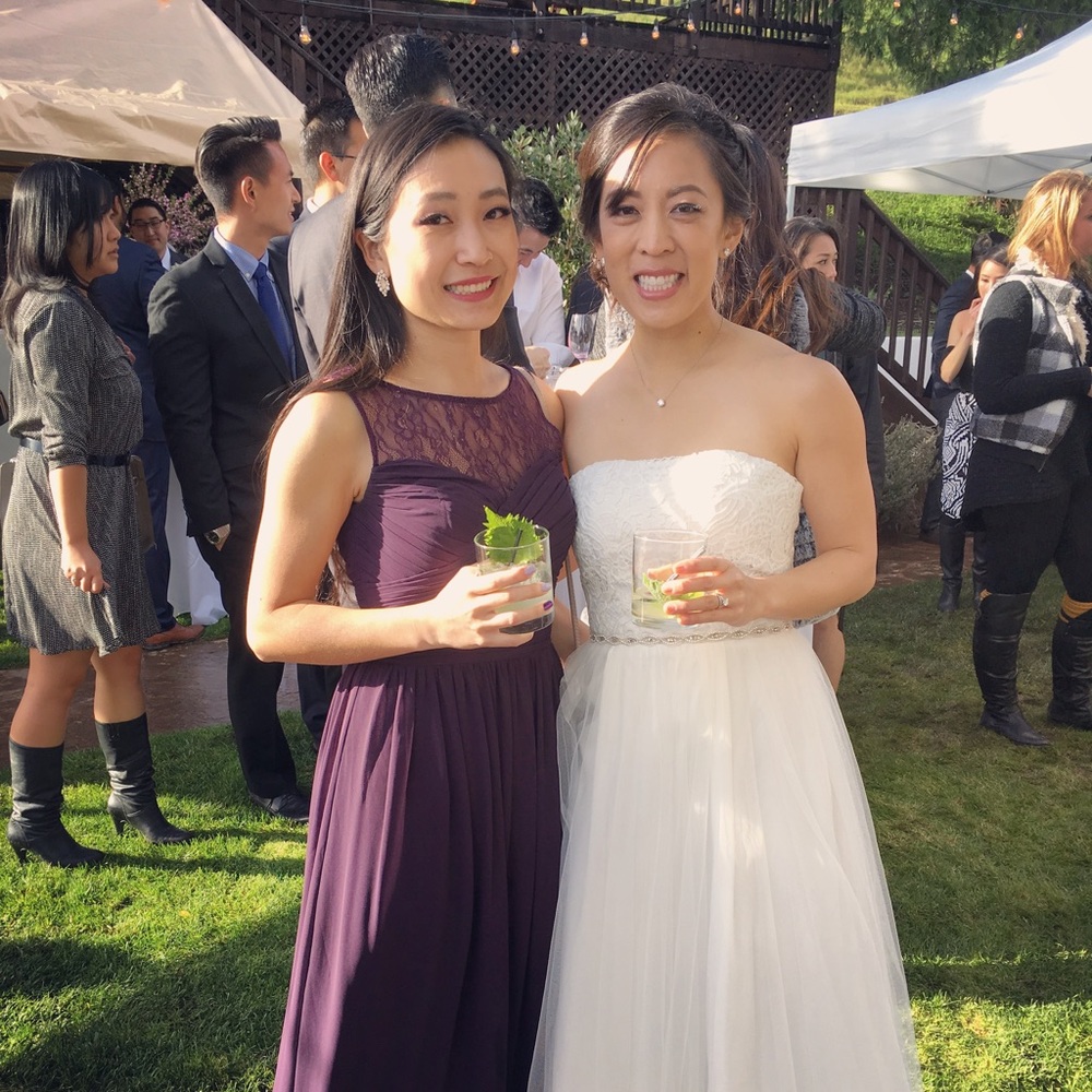 Camille La Vie Plum Lace Illusion Neckline Dress